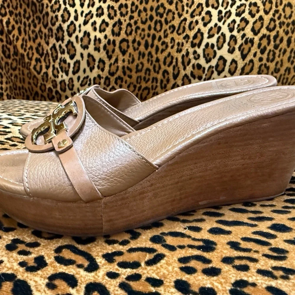 Tory Burch Tan Leather Slide Sandals